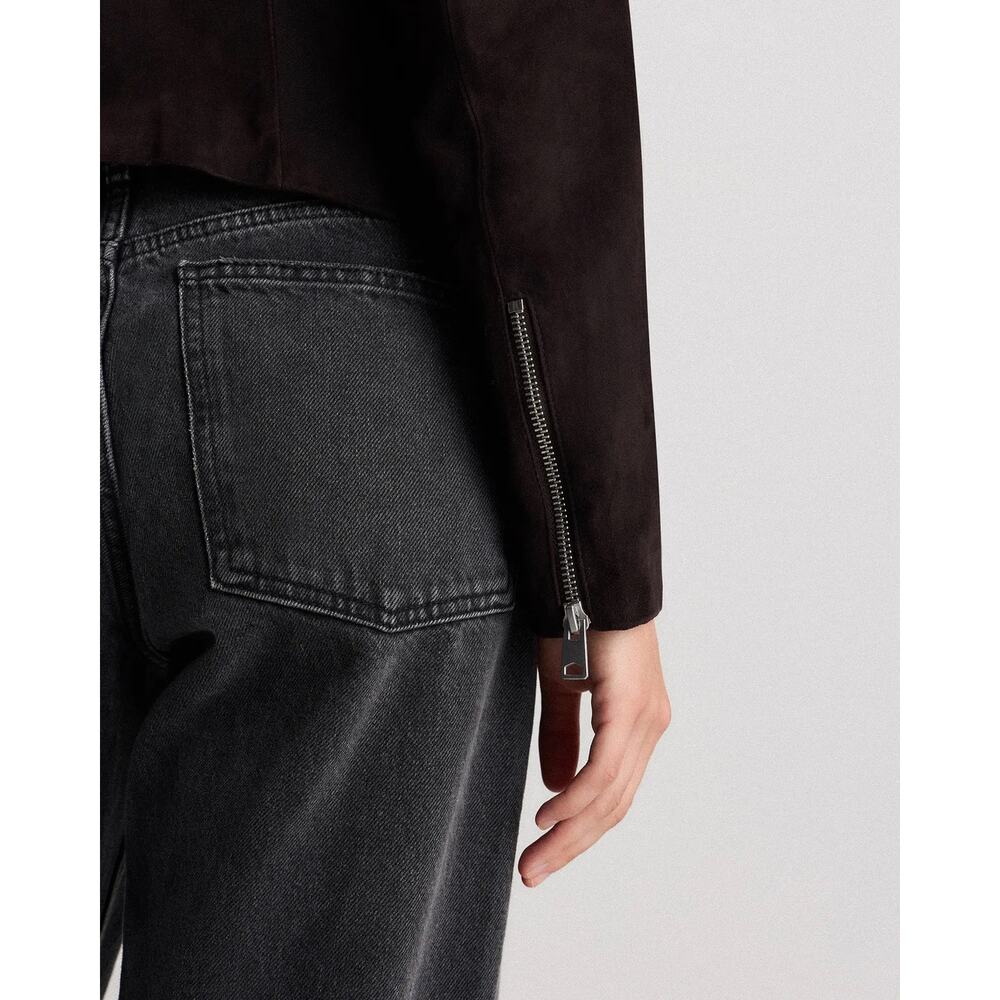 Quince 100% Suede Biker Jacket Charcoal Black Size L Goat Leather Classic NWT - Picture 9 of 16